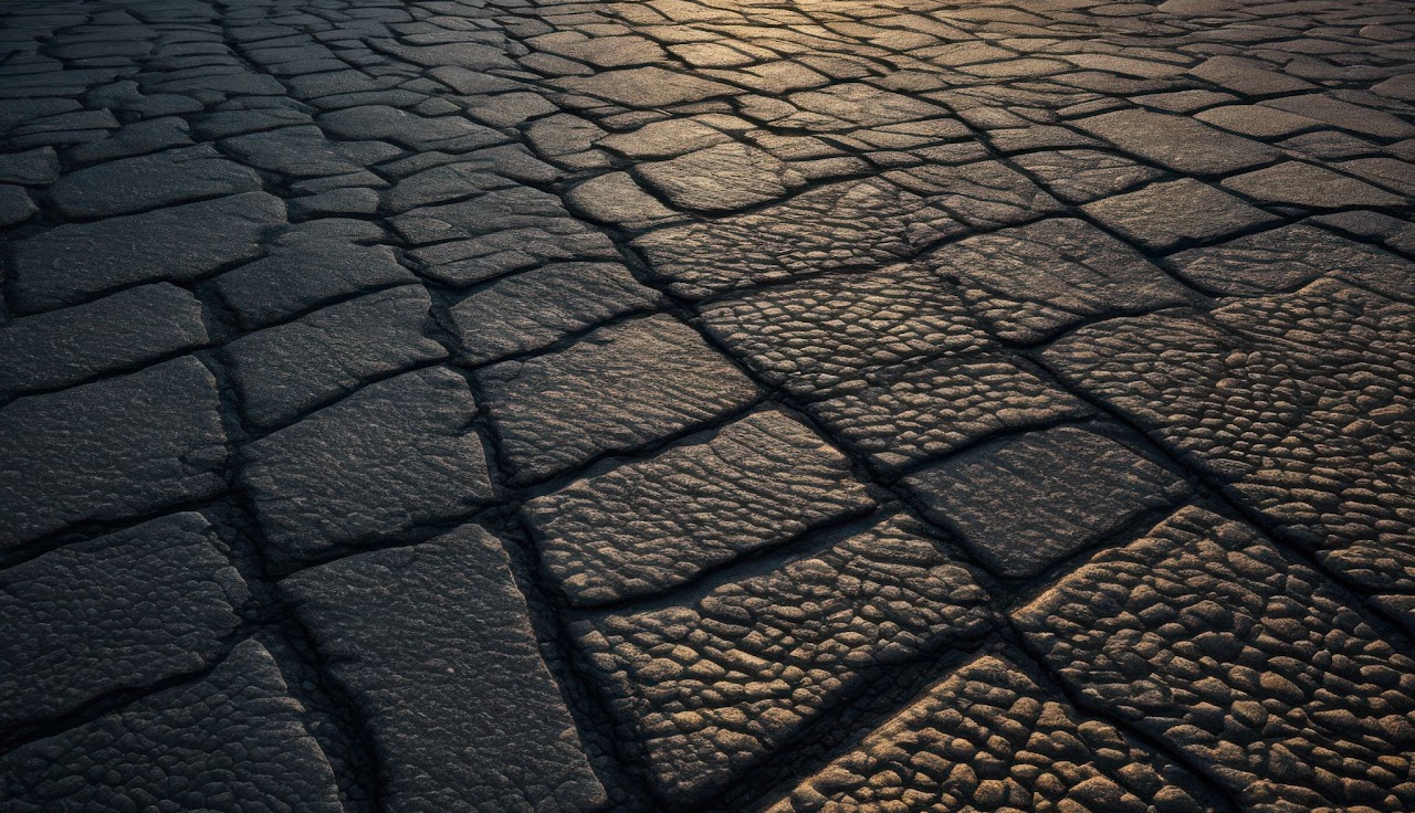 A close-up view of a permeable asphalt surface installed by Morristown Paving in Morris County, NJ. highlighting the permeable design and craftsmanship of the historic-style paving.